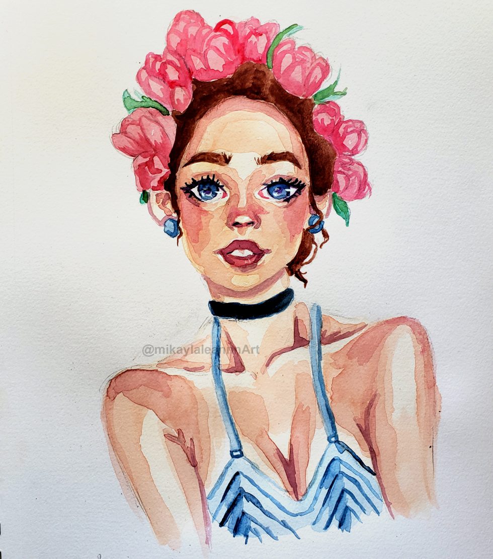 Watercolor illustration of woman with flower crown